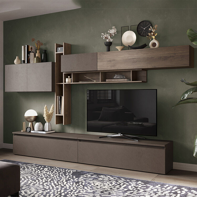 garneroarredamenti Parete attrezzata moderna 336x200cm rovere marrone bronzo Sunset 32