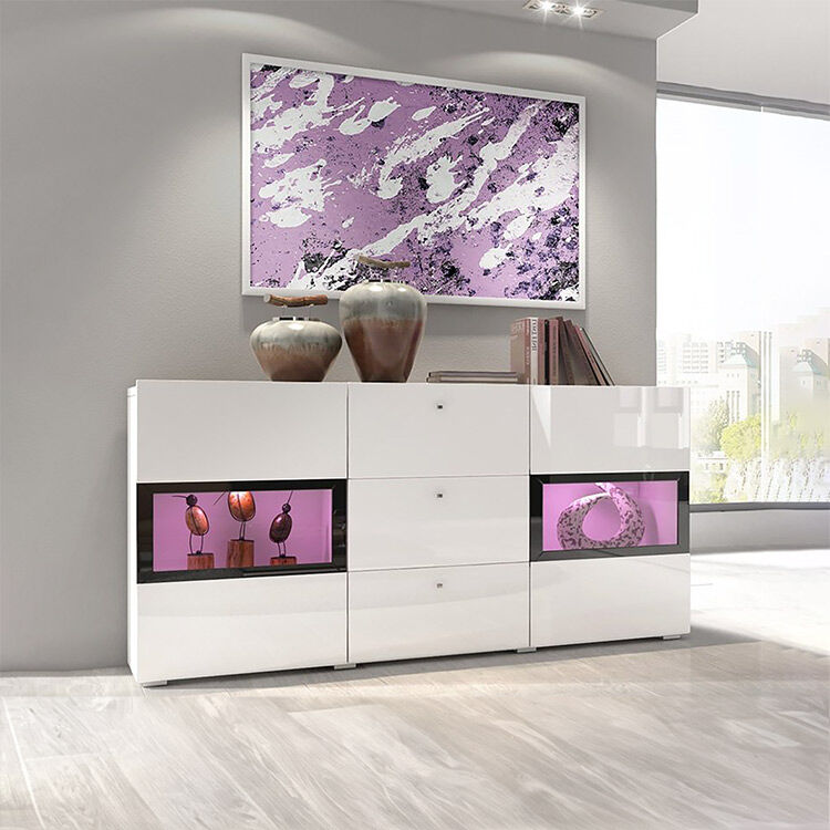 garneroarredamenti Credenza 132x70cm moderna 2 ante 3 cassetti rovere bianco nero Emotion Gihome®