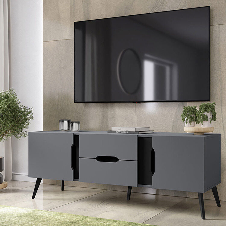 garneroarredamenti Mobile porta tv 151x55cm 2 cassetti 2 ante grigio nero Odense