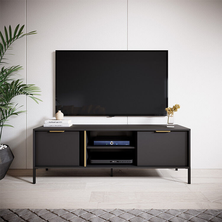 garneroarredamenti Mobile porta tv moderno 153x53cm 2 ante 2 vani antracite Nebula