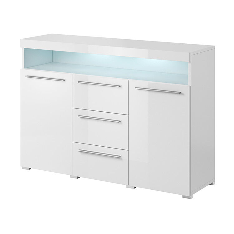 garneroarredamenti Credenza 132x92cm soggiorno 3 cassetti 2 ante bianco lucido Frisk