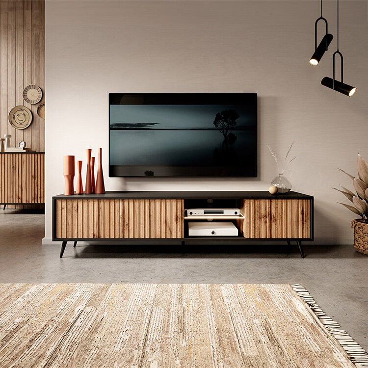 garneroarredamenti Mobile porta tv 175x45cm 3 ante rovere nero Celestia