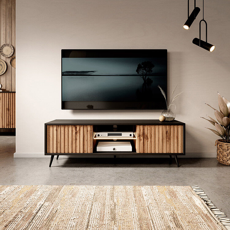 garneroarredamenti Mobile porta tv 135x45cm 2 ante rovere nero Celestia