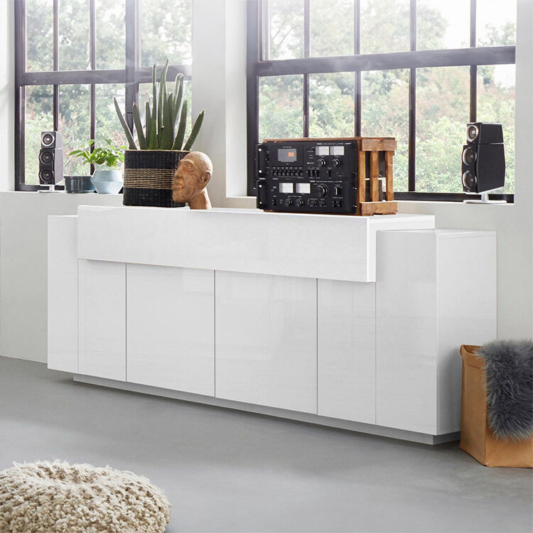 garneroarredamenti Credenza moderna 200x86cm 4 ante bianco lucido Milos Gihome®