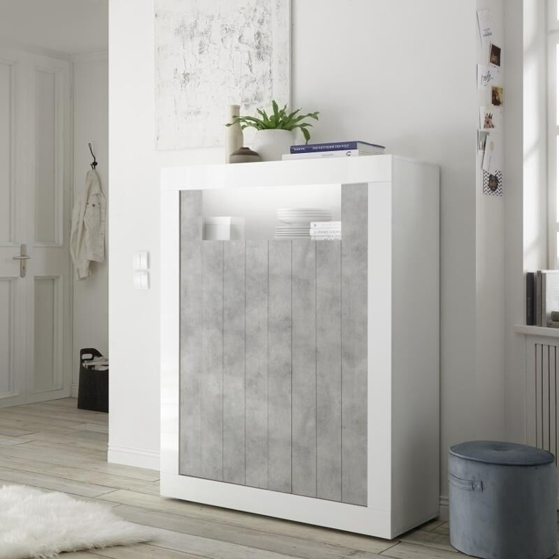 garneroarredamenti Credenza alta 110x144cm 2 ante bianco lucido cemento Florena