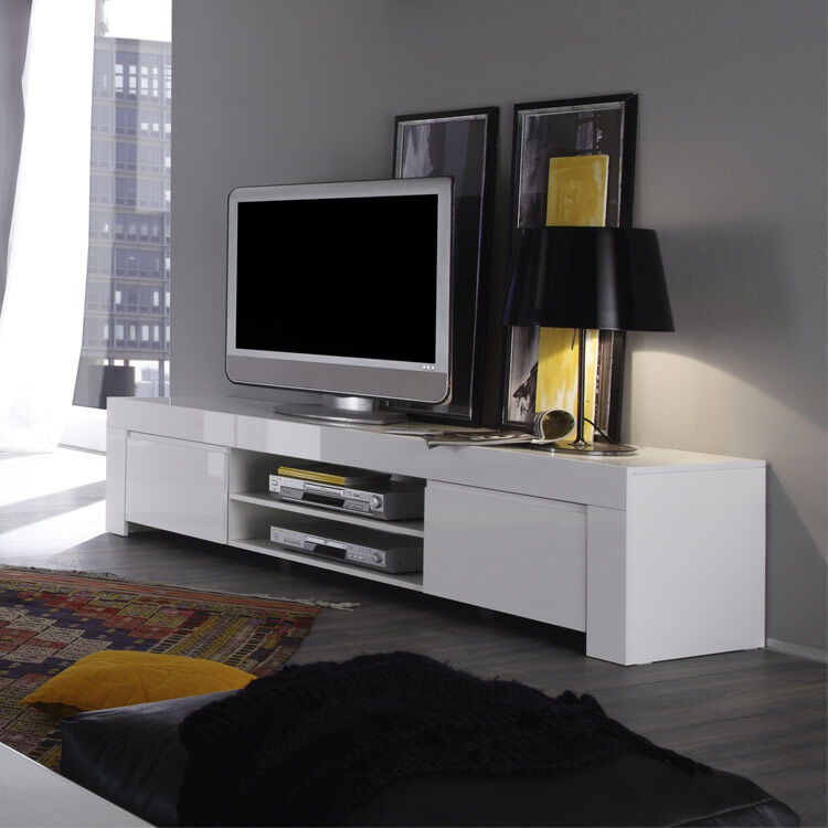 garneroarredamenti Mobile porta tv 190x50cm moderno laccato bianco lucido Essential