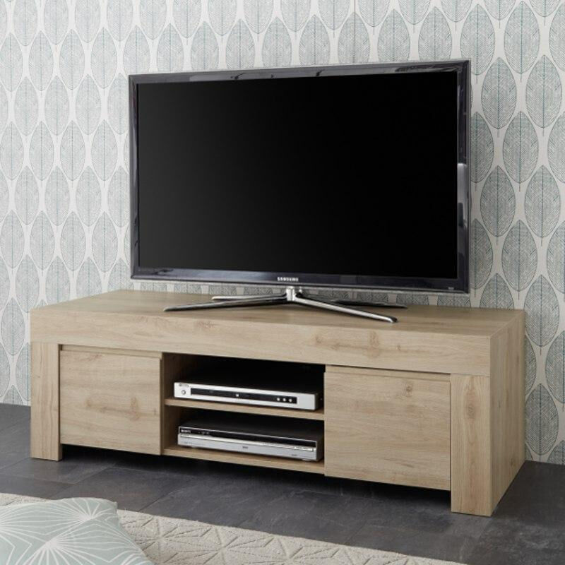 garneroarredamenti Mobile porta tv 2 ante 2 vani moderno 138x44cm rovere chiaro Halston