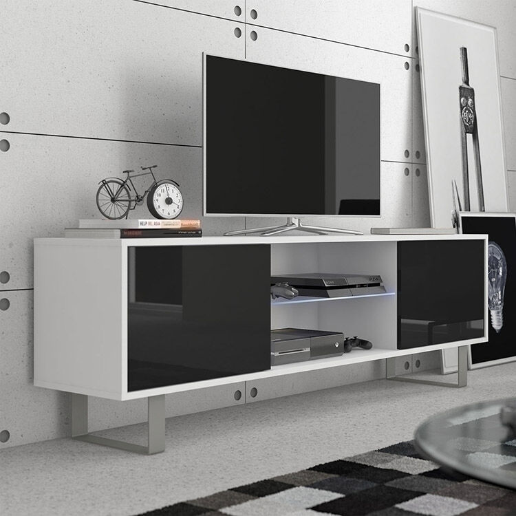 garneroarredamenti Mobile porta tv moderno 160x53cm bianco opaco nero lucido Lewis