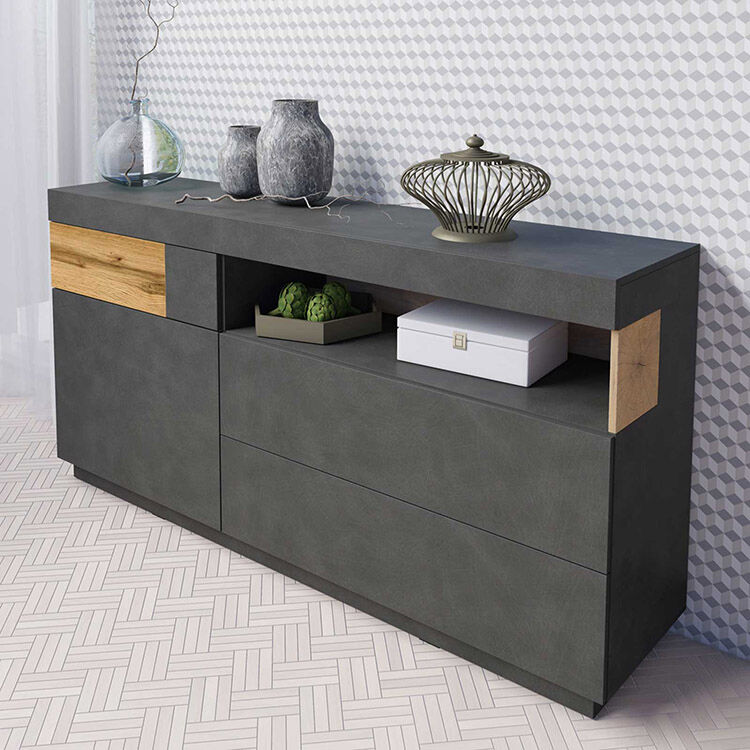 garneroarredamenti Credenza 169x85cm 1 anta 3 cassetti antracite rovere Bahama