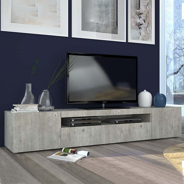 garneroarredamenti Mobiletto porta tv soggiorno 200x37cm cemento Light Big Gihome®