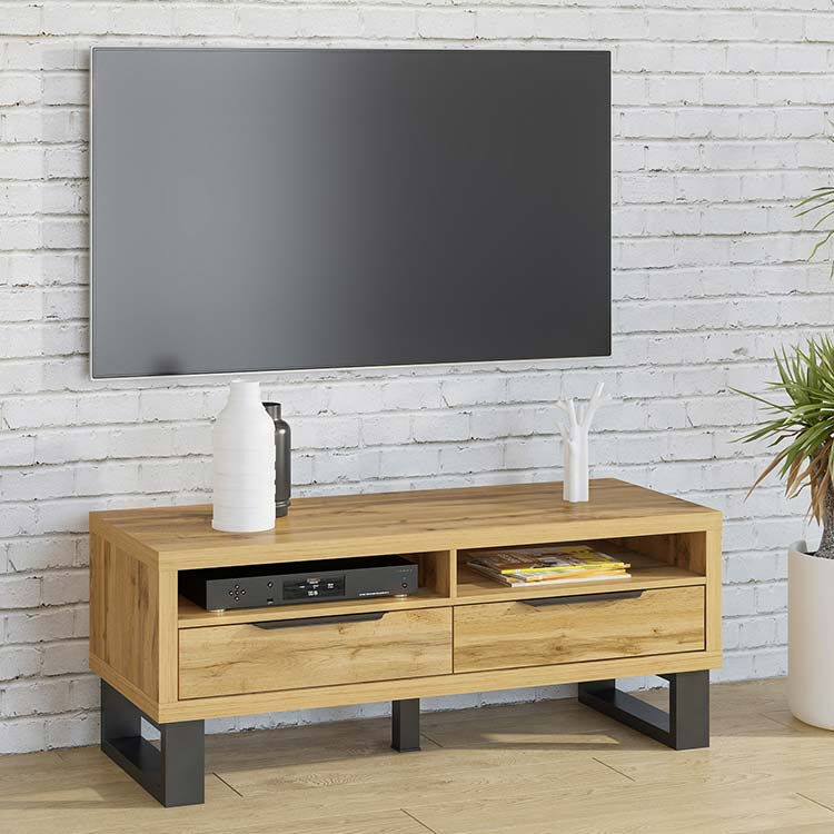 garneroarredamenti Mobile porta tv 2 cassetti 124x50cm quercia metallo nero Petra