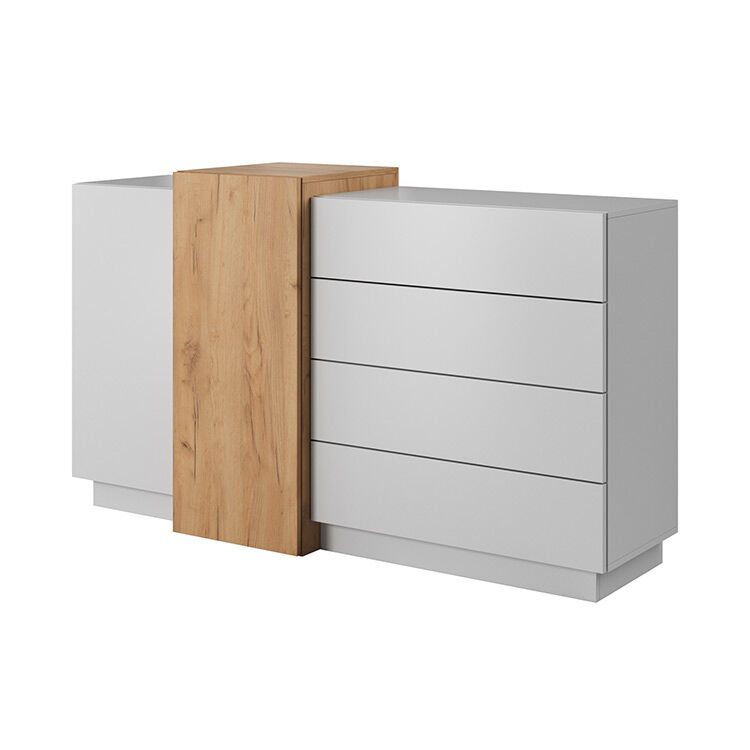 garneroarredamenti Credenza 160x94cm moderna 2 ante 4 cassetti quercia bianco opaco James