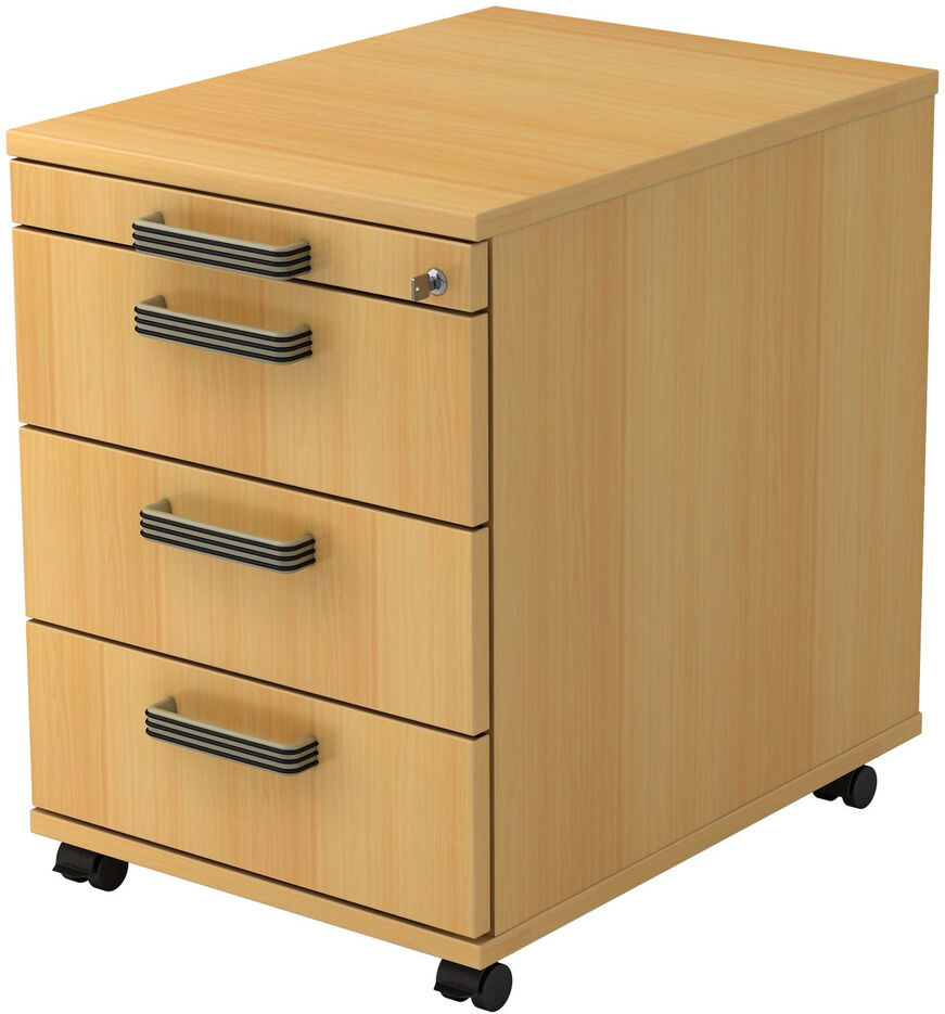 hjh OFFICE PRO SIGNA AC30 SG - Cassettiera con rotelle  Faggio Legno con 3 cassetti maniglia in plastica