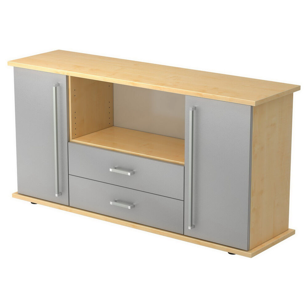 hjh OFFICE PRO KAPA SB   Madia   con ante + cassetti - Acero/Argento Credenza maniglia in metallo cromato