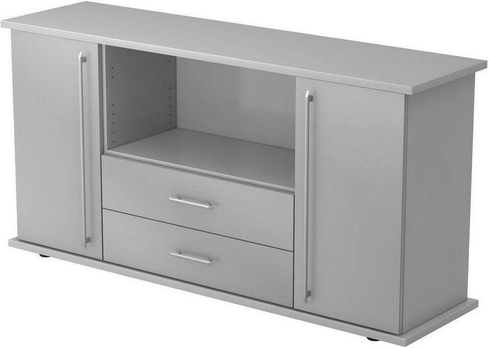 hjh OFFICE PRO KAPA SB   Madia   con ante + cassetti - Grigio/Argento Credenza manico a forma di ringhiera in plastica