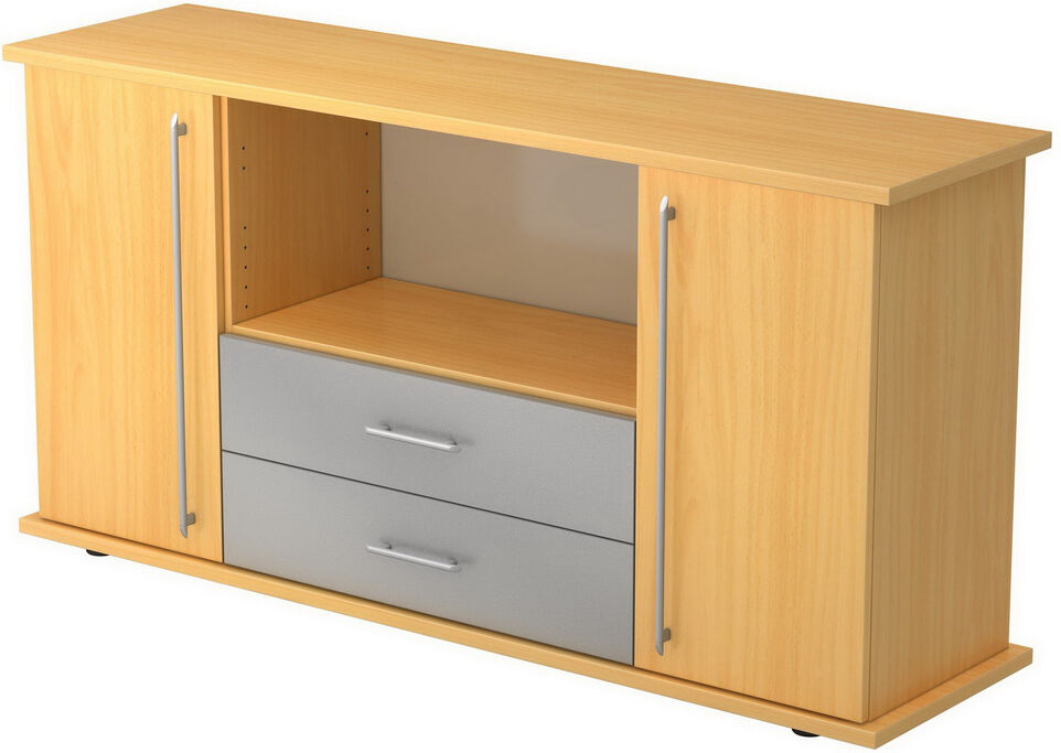 hjh OFFICE PRO KAPA SB   Madia   con ante + cassetti - Faggio Credenza manico a forma di ringhiera in plastica