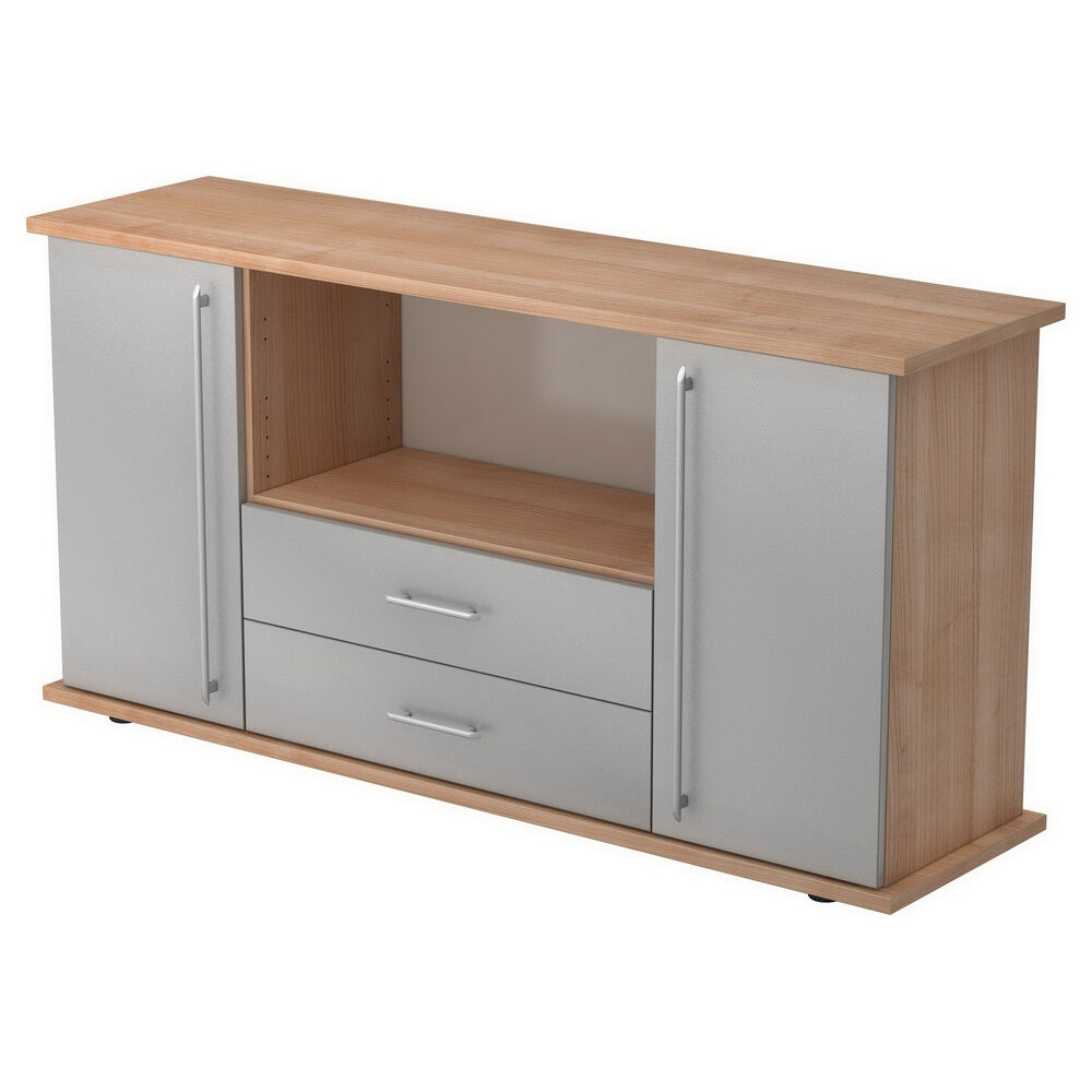 hjh OFFICE PRO KAPA SB   Madia   con ante + cassetti - Noce/Argento Credenza manico a forma di ringhiera in plastica