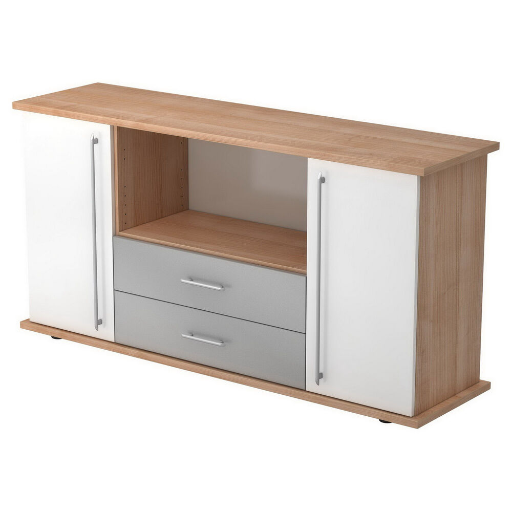 hjh OFFICE PRO KAPA SB   Madia   con ante + cassetti - Noce/Bianco Credenza manico a forma di ringhiera in plastica