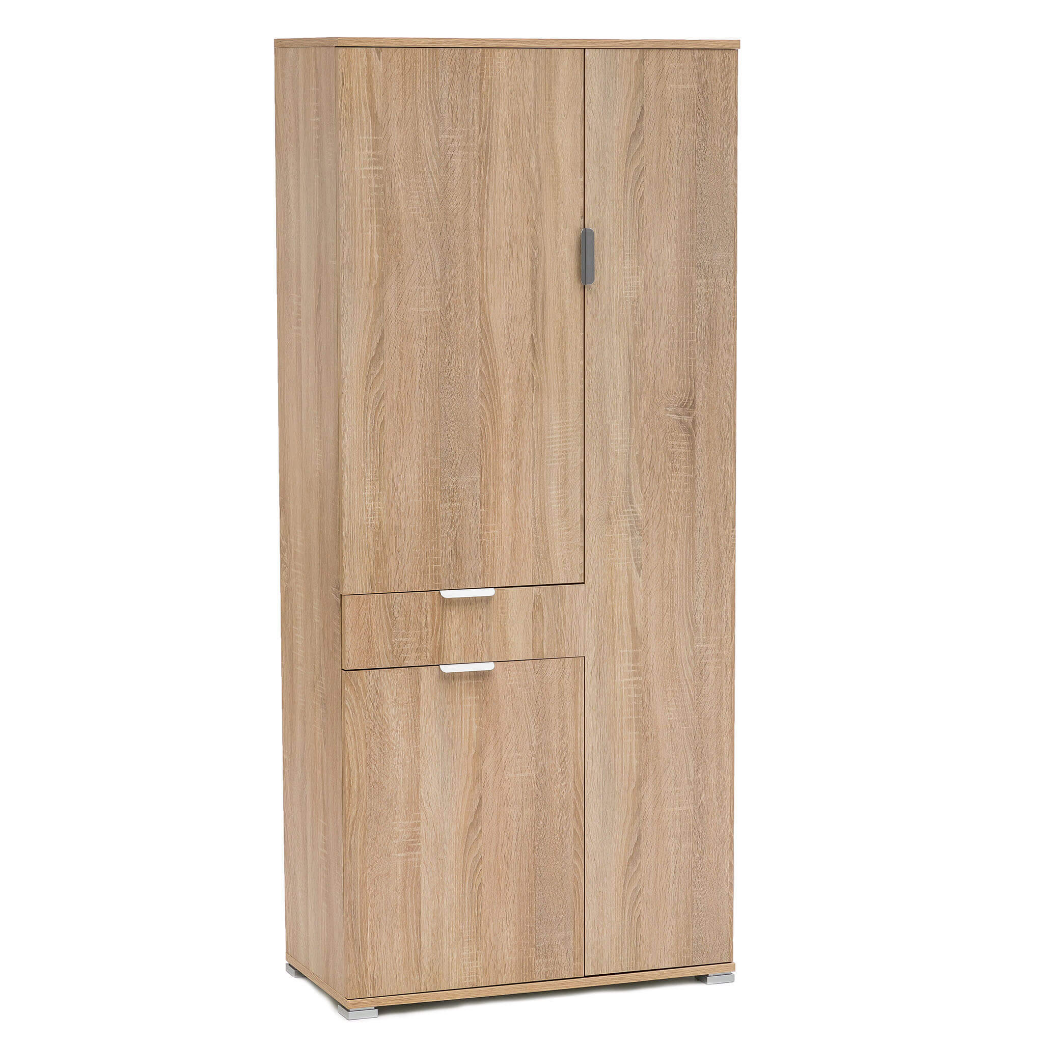 Milani Home armadio con 3 ante e un cassetto per soggiorno cucina bagno fatto in Italia cm Marrone chiaro 75 x 174 x 38 cm