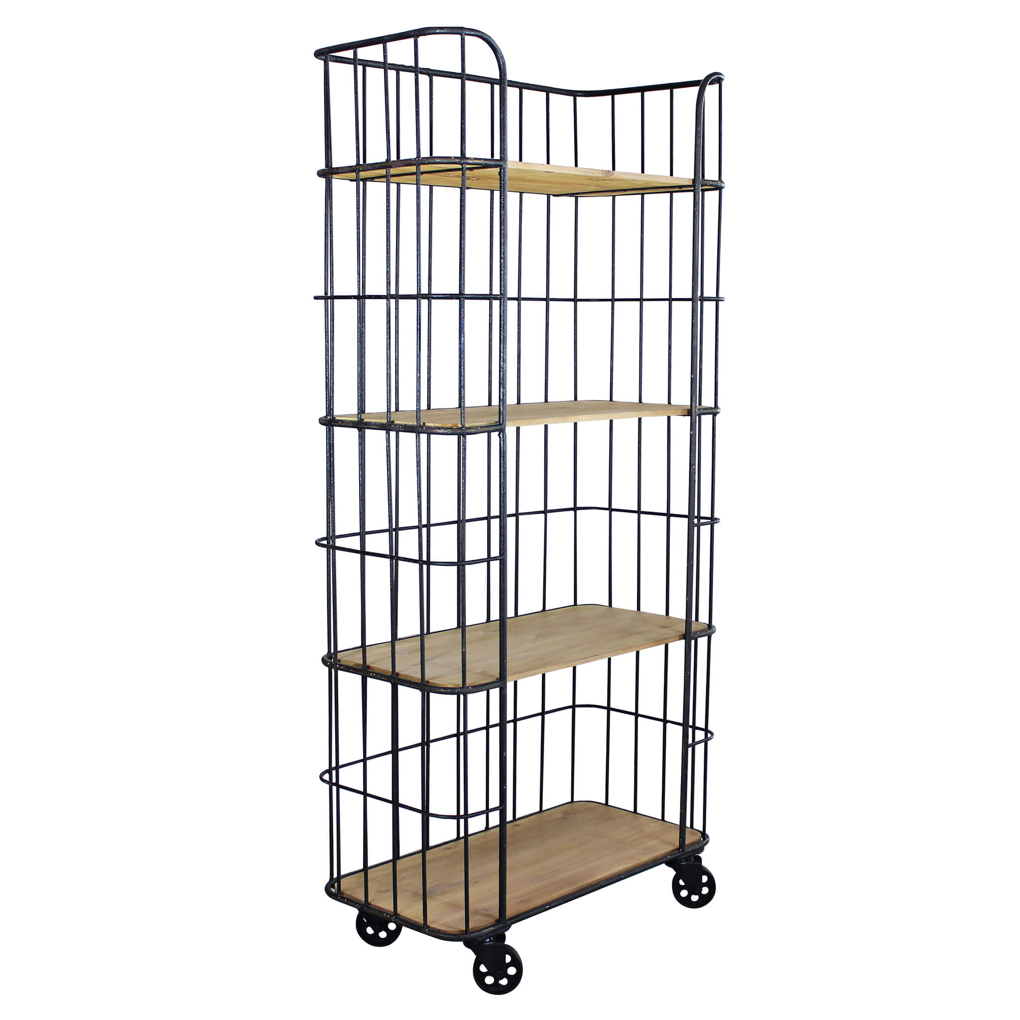 Milani Home scaffale industrial con ruote di design moderno industrial cm 77 x 39,5 x 168 h Nero 77 x 168 x 40 cm