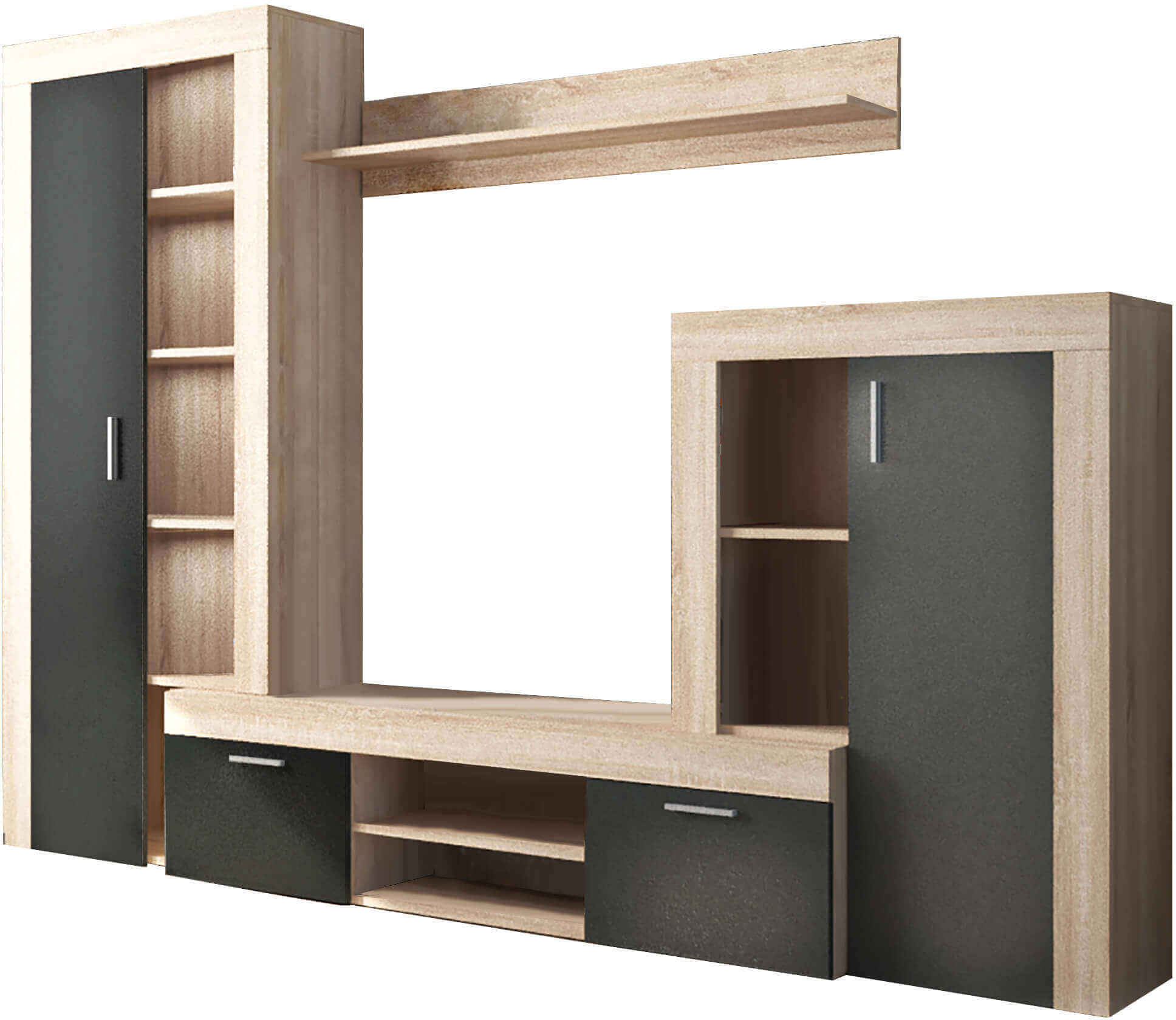 Milani Home parete attrezzata porta tv soggiorno moderna di design 263x40x200 h Nero 259 x 180 x 40 cm