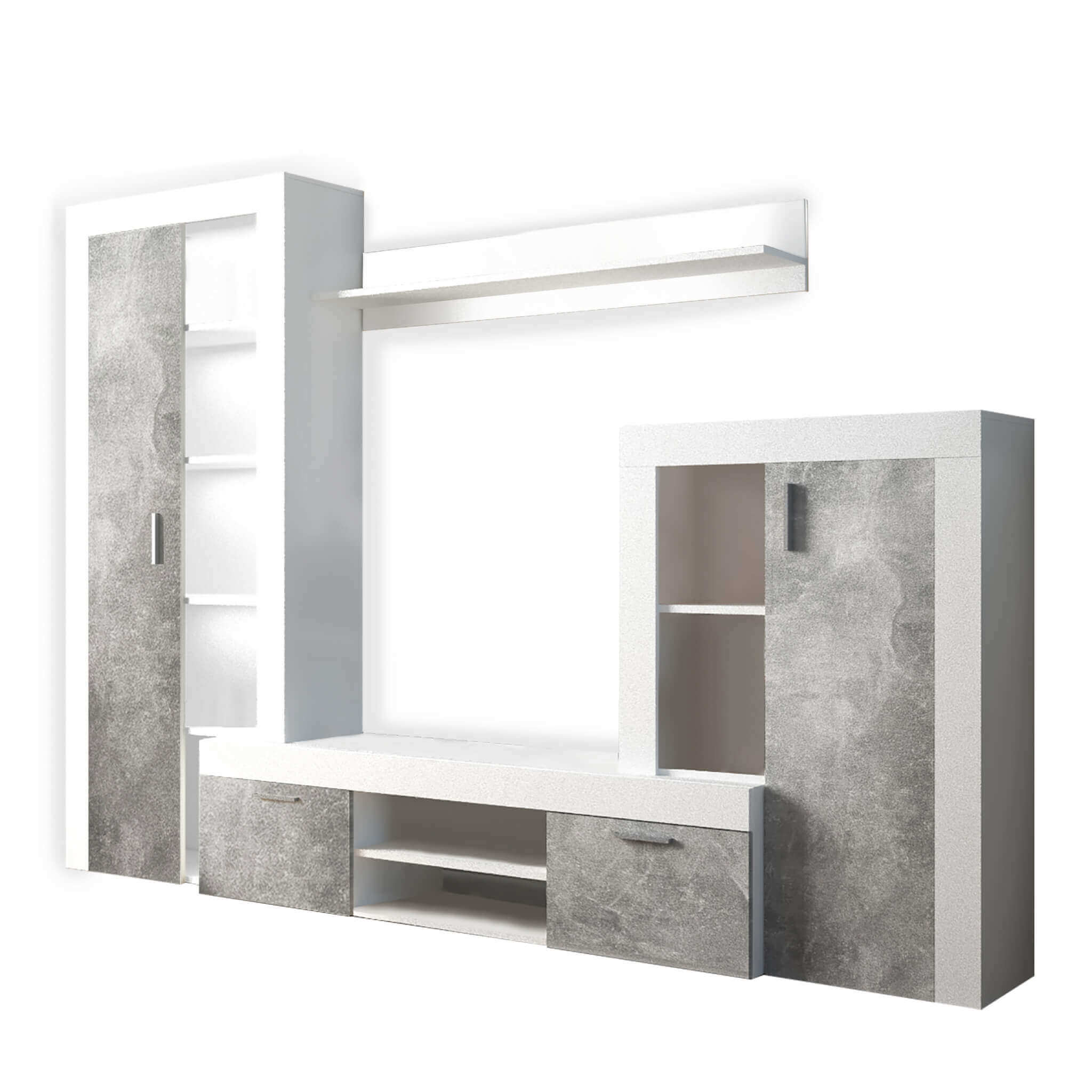 Milani Home parete attrezzata porta tv soggiorno moderna di design 263x40x200 h Cemento 259 x 180 x 40 cm