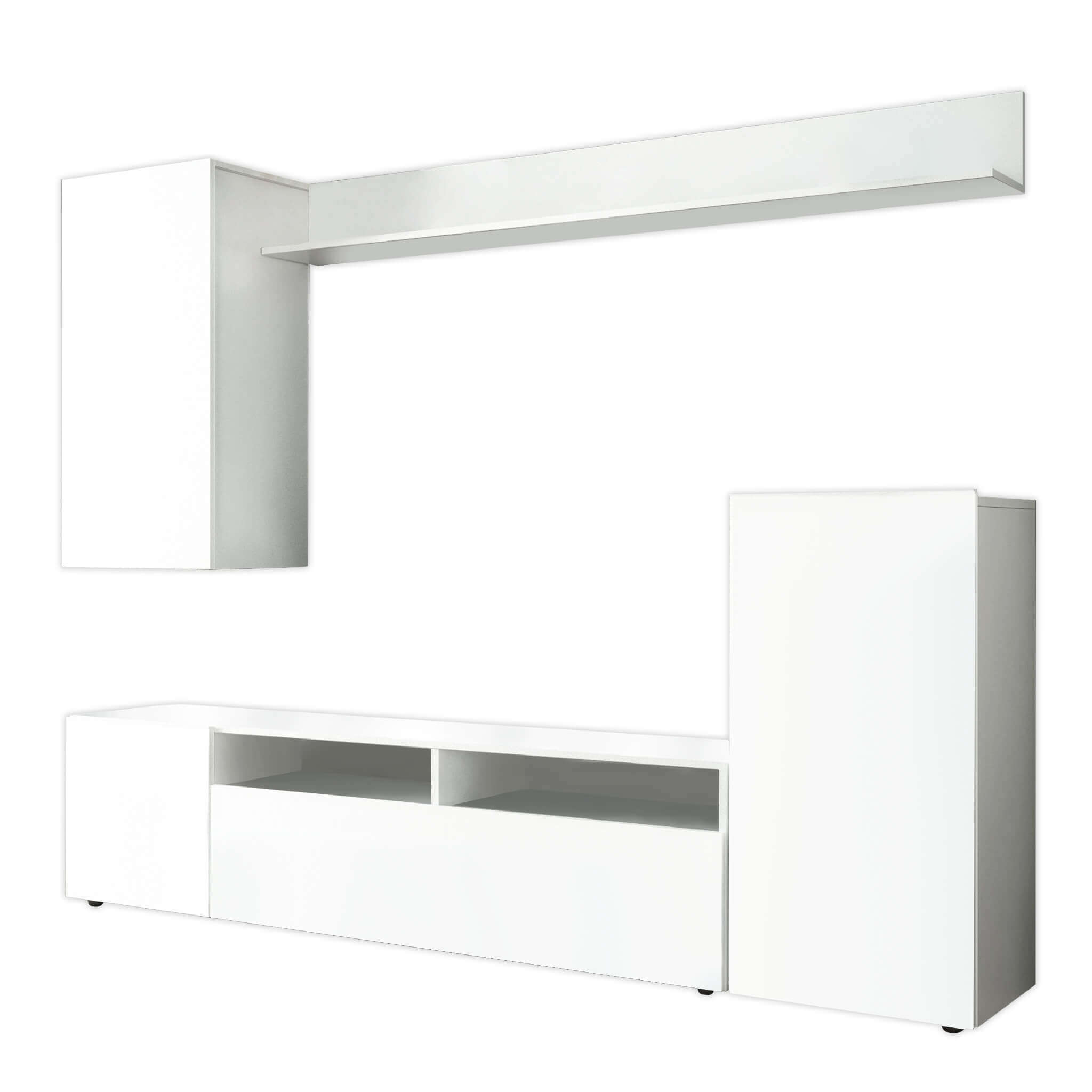 Milani Home parete attrezzata porta tv soggiorno moderna di design 207x34x170 h Bianco 210 x 170 x 36.5 cm