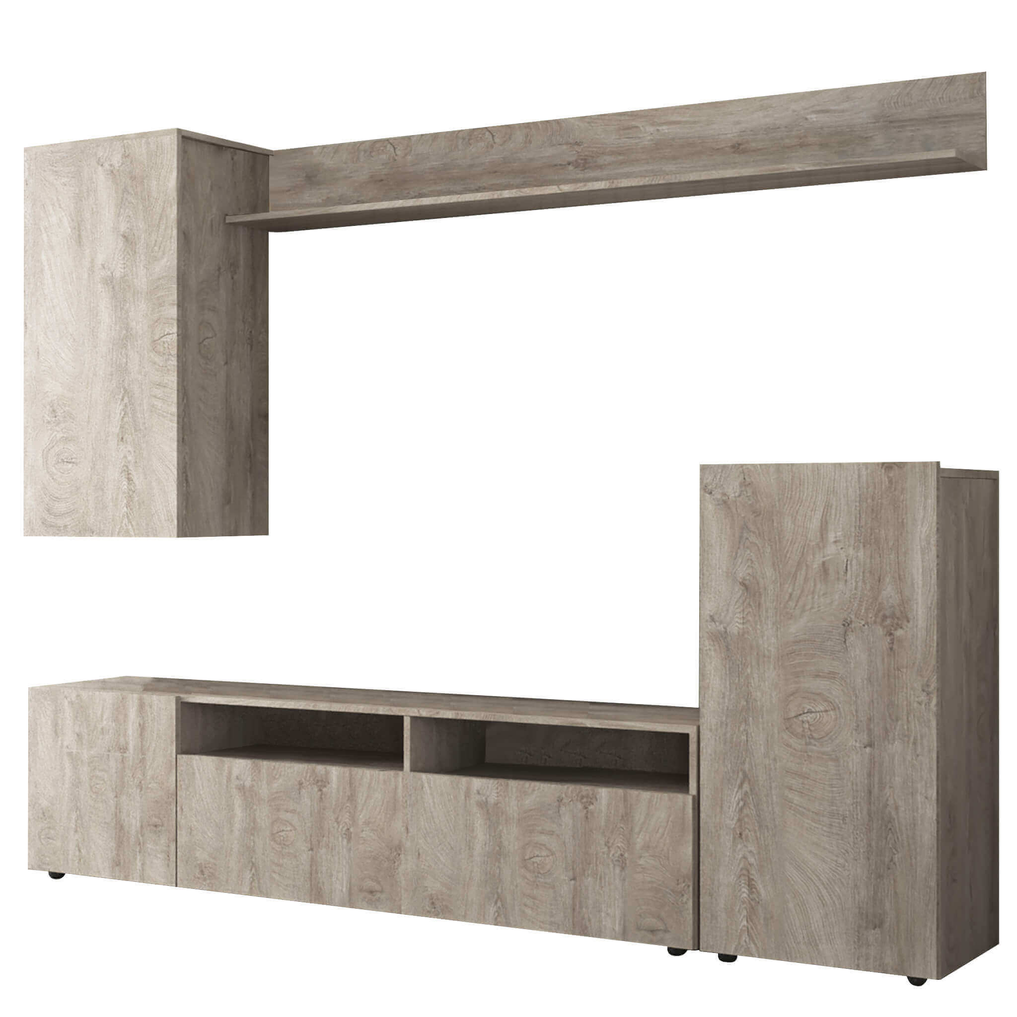 Milani Home parete attrezzata porta tv soggiorno moderna di design 207x34x170 h Rovere grigio 210 x 170 x 36.5 cm