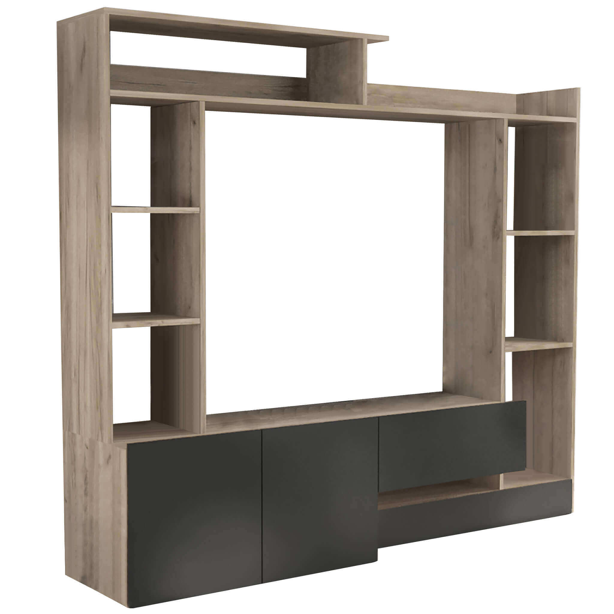 Milani Home parete attrezzata porta tv soggiorno moderna di design 180x28/40x165 h Nero 180 x 165 x 40 cm