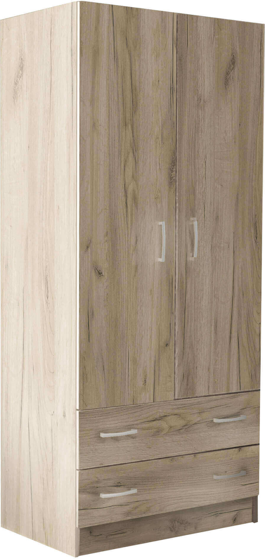 Milani Home armadio due ante di design spazioso in legno moderno 180x52x80 h Rovere grigio 77 x 180 x 50 cm