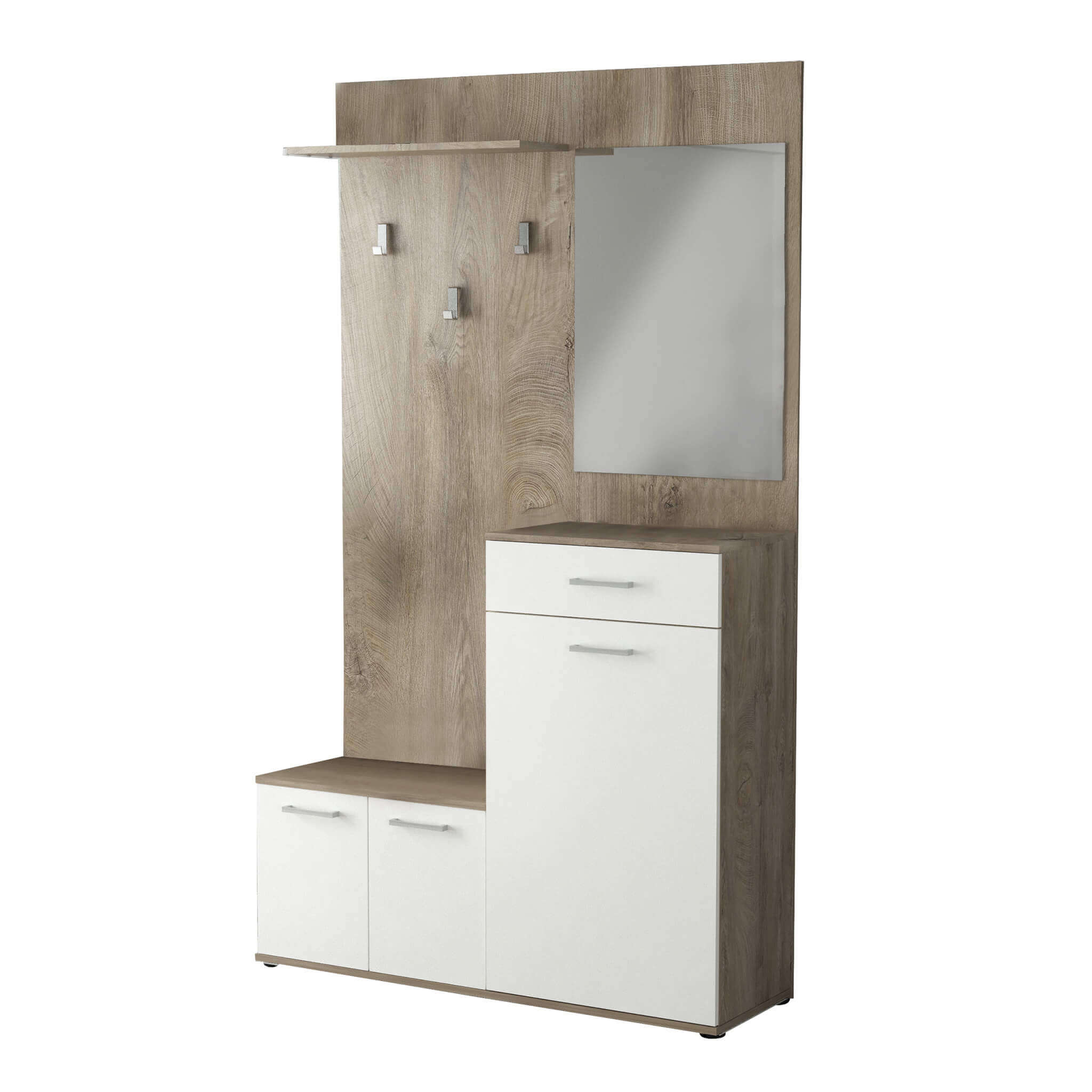 Milani Home mobile ingresso di design moderno con appendiabiti specchio e scarpiera Marrone 115 x 197 x 35 cm