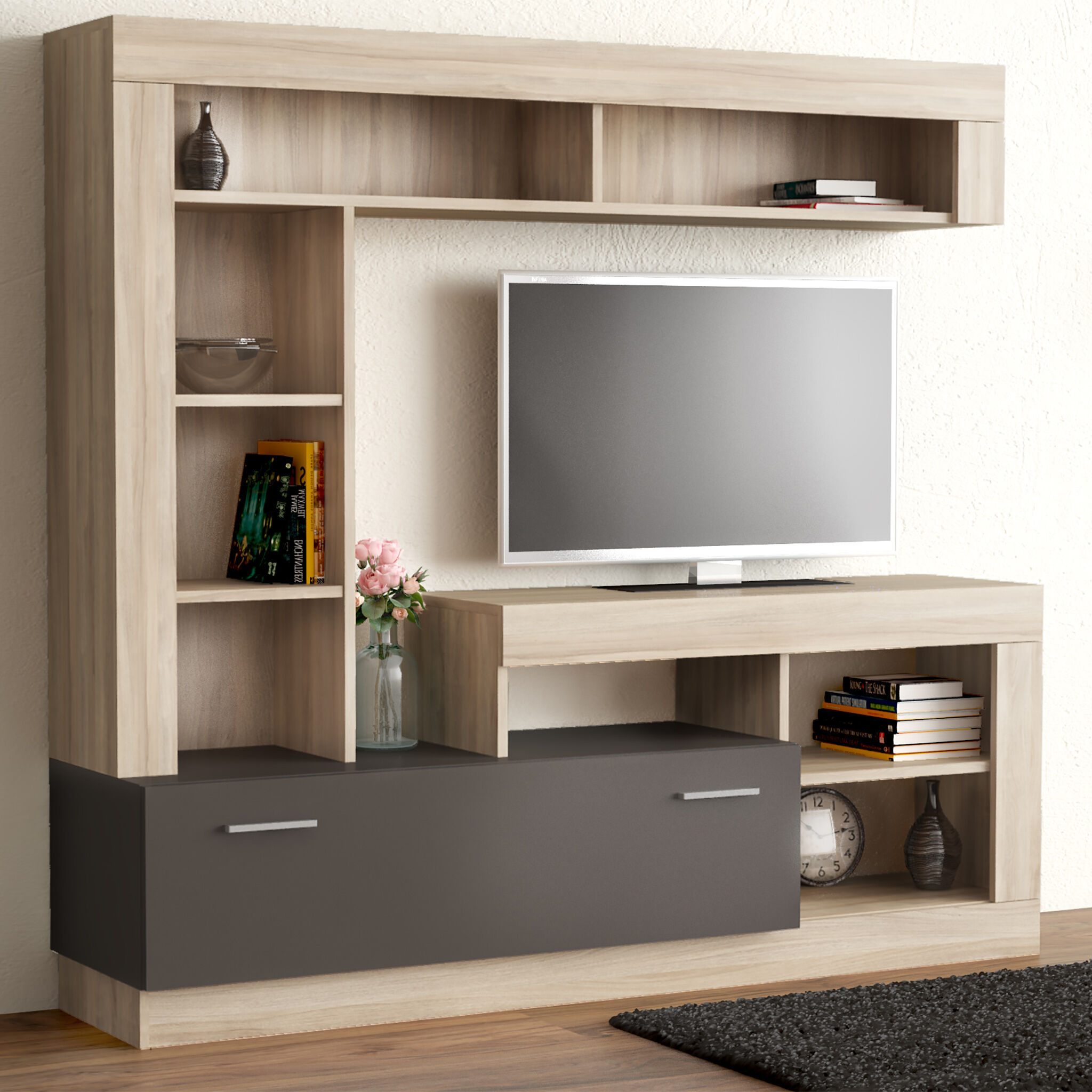 Milani Home parete attrezzata porta tv soggiorno moderna di design 170x42x170 h Beige 185 x 90 x 40 cm