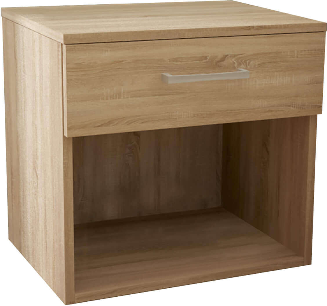 Milani Home comodino un cassetto e un vano di design moderno contemporaneo cm 44,5 x 35 x 4 Quercia Chiaro 44.4 x 43.5 x 33 cm