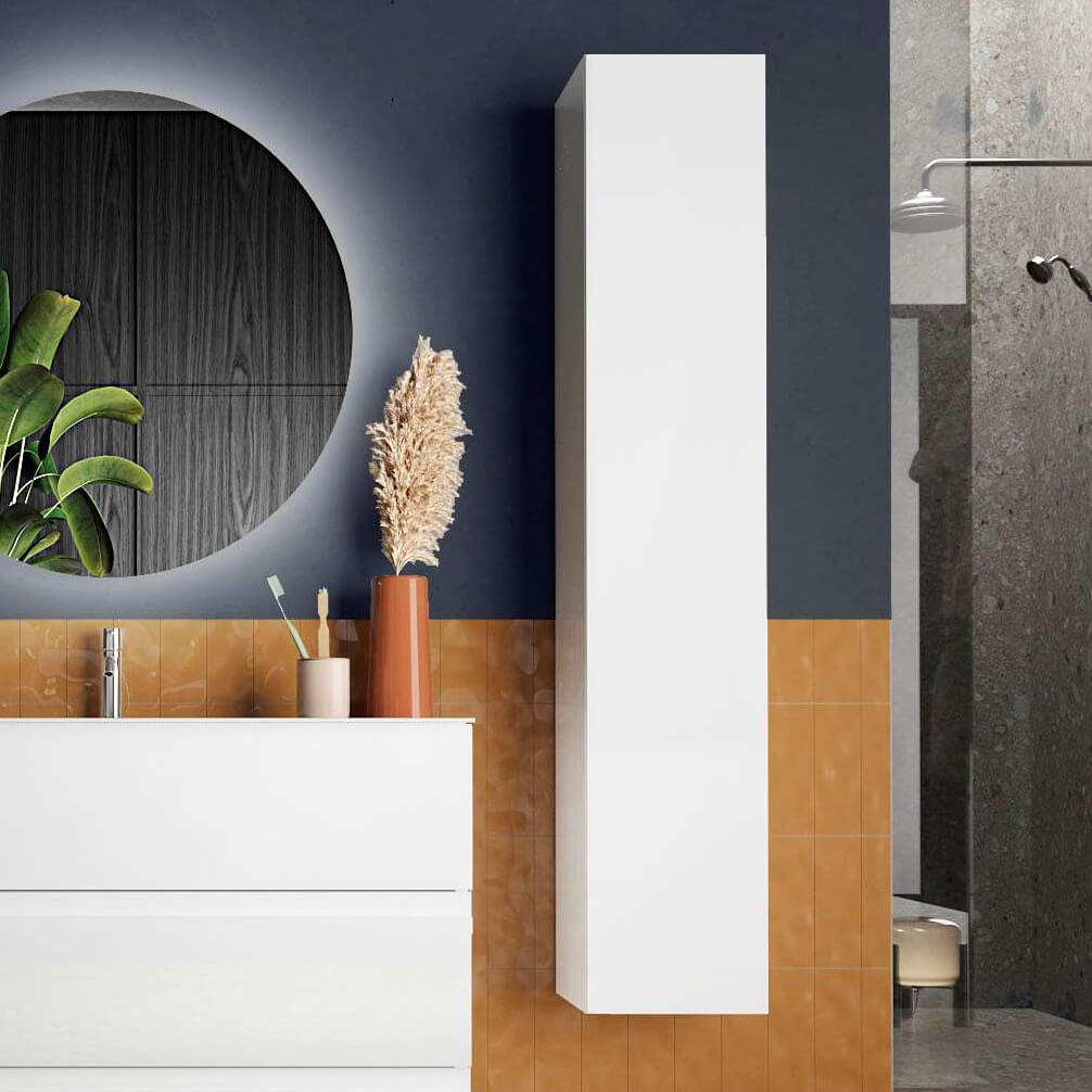 Milani Home collonna sospesa da un anta di design moderno industrial Bianco 26 x 138 x 26 cm