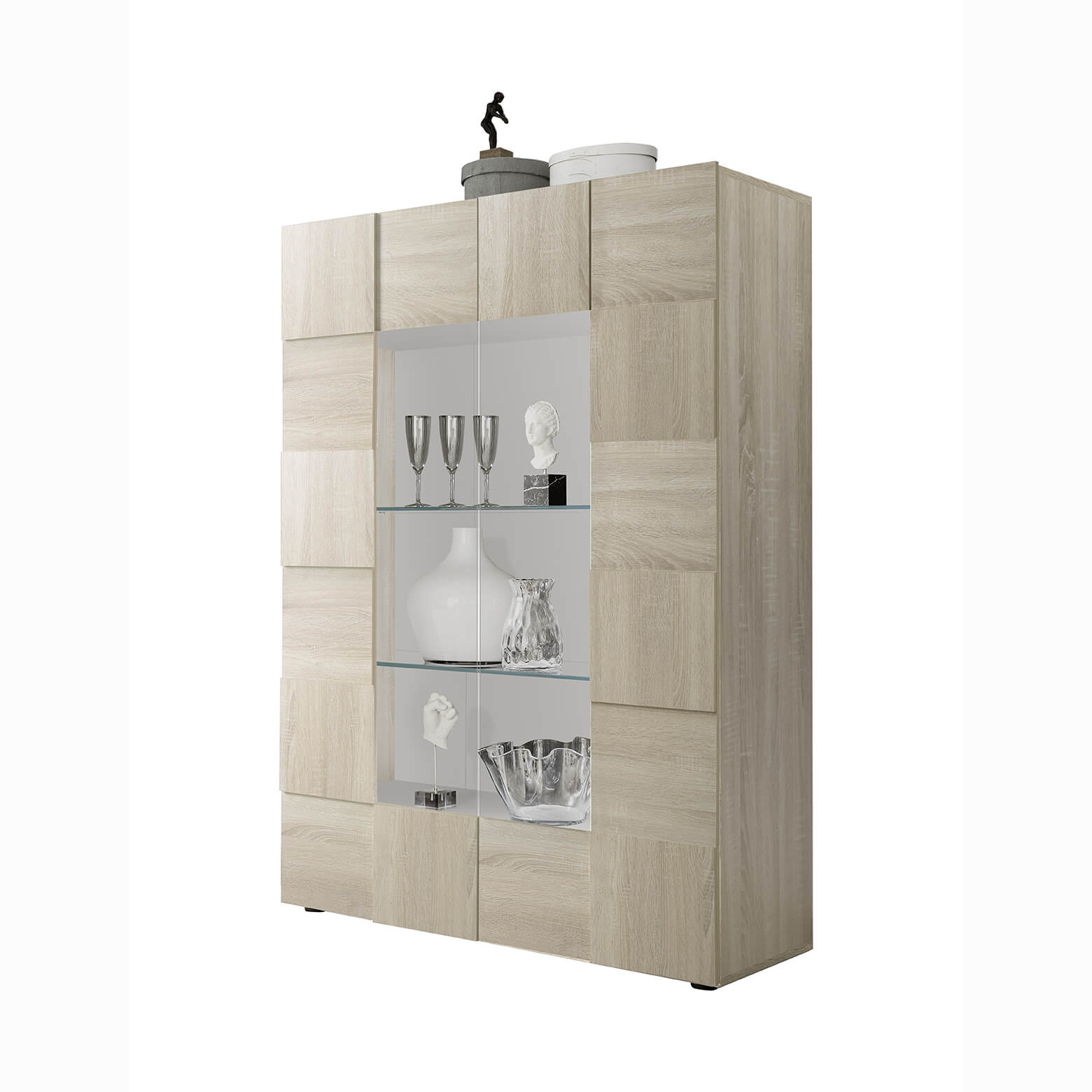 Milani Home vetrina moderna con 2 ante di design moderno industrial cm 121 x 166 x 43 h Marrone 121 x 166 x 43 cm