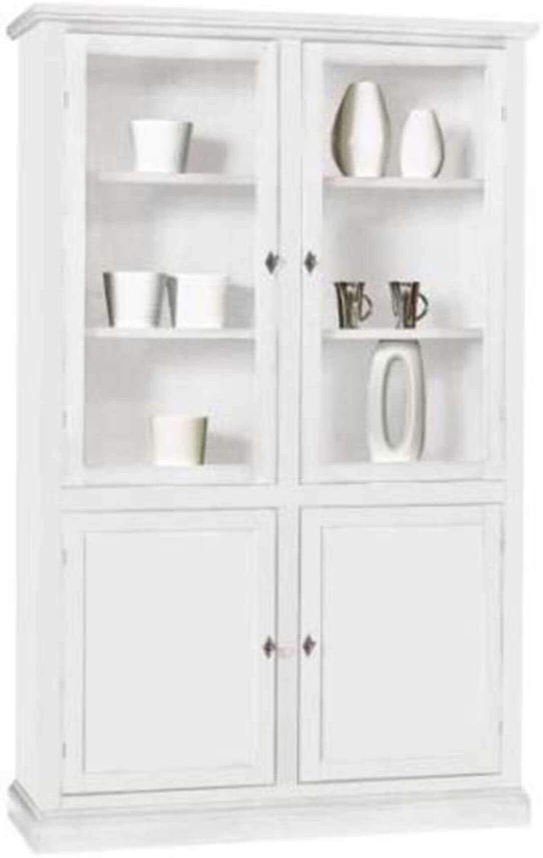 Milani Home Mobile Con Vetrina In Legno Massello 120x41x187 Bianco 120 x 187 x 41 cm