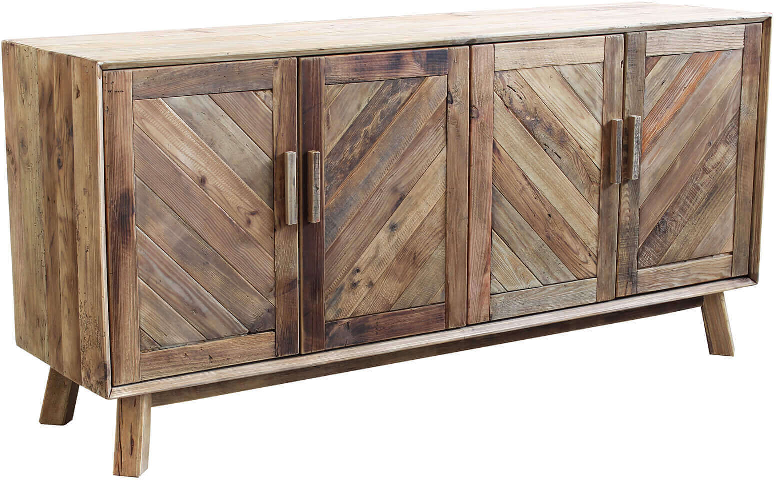 Milani Home Mobile Credenza Madia Moderna, Porta Tv 4 Ante, Legno Pino Massello Riciclato C Marrone 180 x 85 x 48 cm