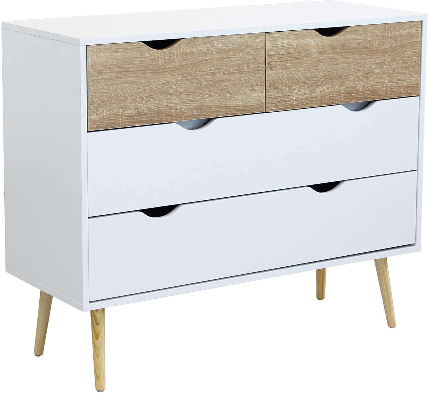 Milani Home Cassettiera In Legno Di Design Stile Moderno Minimalista 4 Cassetti, Cm 99x39x8 Bianco 99 x 82 x 39 cm