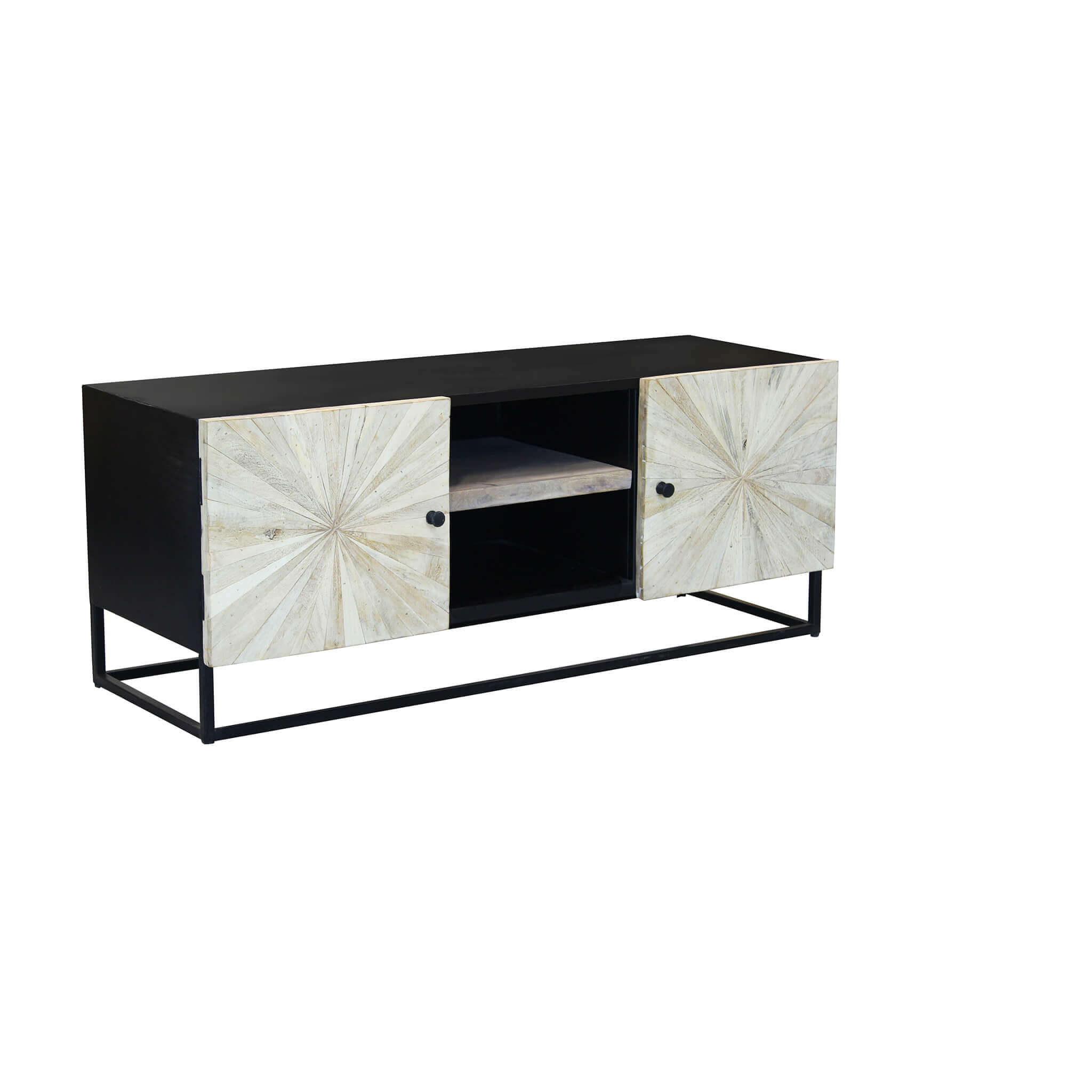 Milani Home Porta tv con decoro naturale con 2 ante e 2 ripiani in legno di mango con strut Marrone 140 x 56 x 46 cm