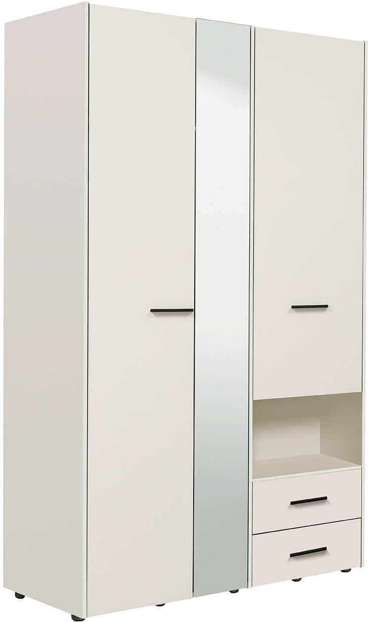 Milani Home armadio 2 ante 2 cassetti con specchio di design moderno industrial cm 127,5 x Bianco 127.5 x 205.5 x 55 cm