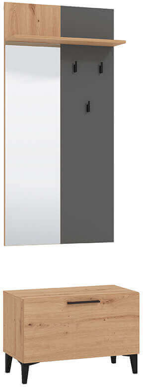 Milani Home set mobile ingresso appendiabiti con specchio e contenitore di design moderno i Grigio scuro 67.4 x 200 x 34.8 cm