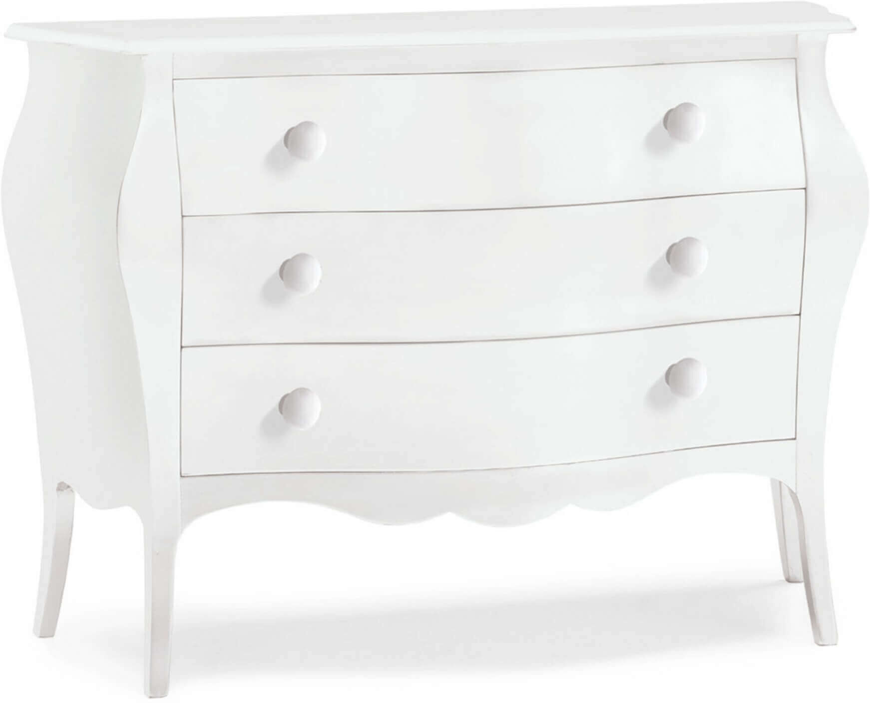 Milani Home Comò' In Legno Massello Bombato 100x42x85 Bianco 100 x 85 x 42 cm