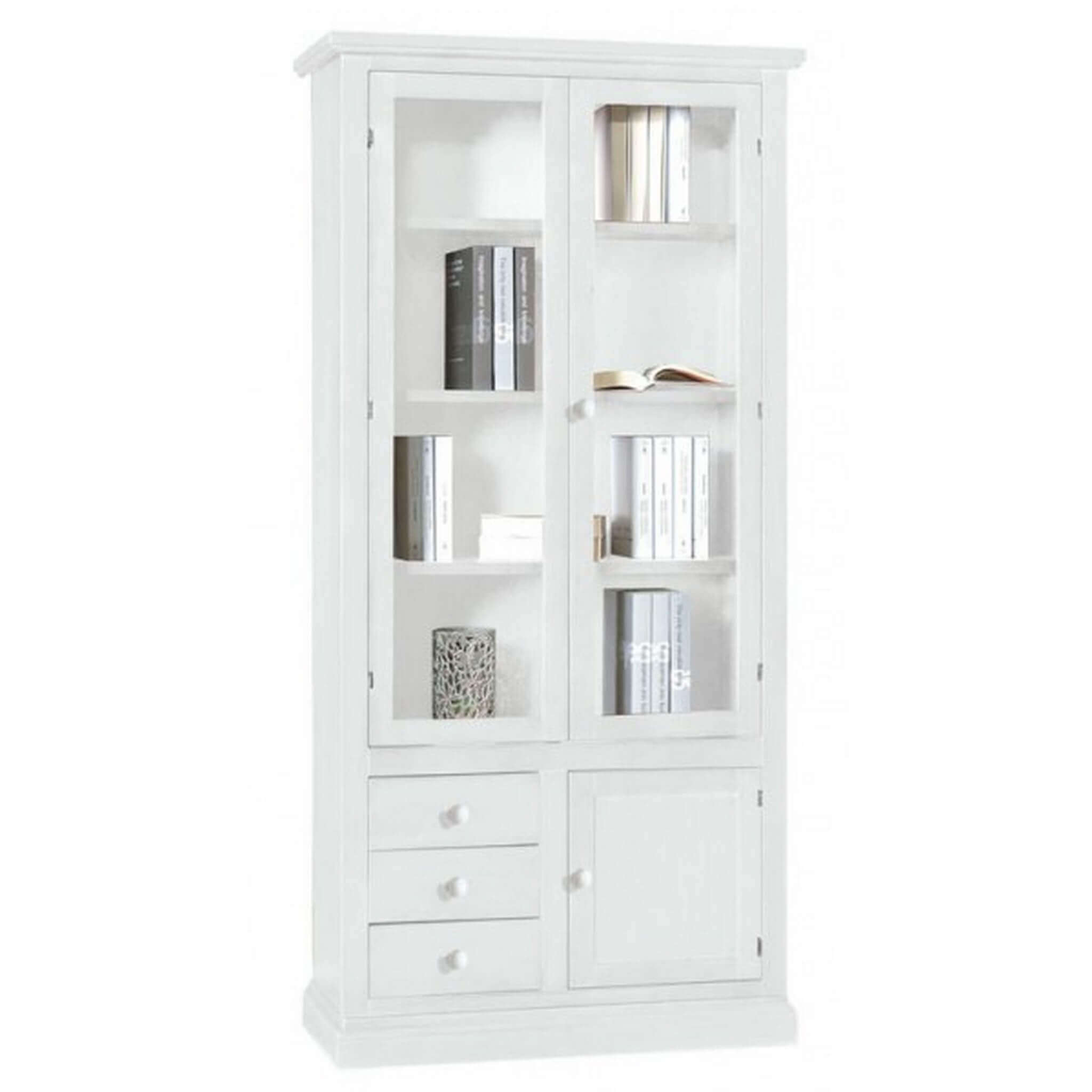 Milani Home Mobile Con Vetrina In Legno Massello 90x41x186 Bianco 90 x 186 x 41 cm