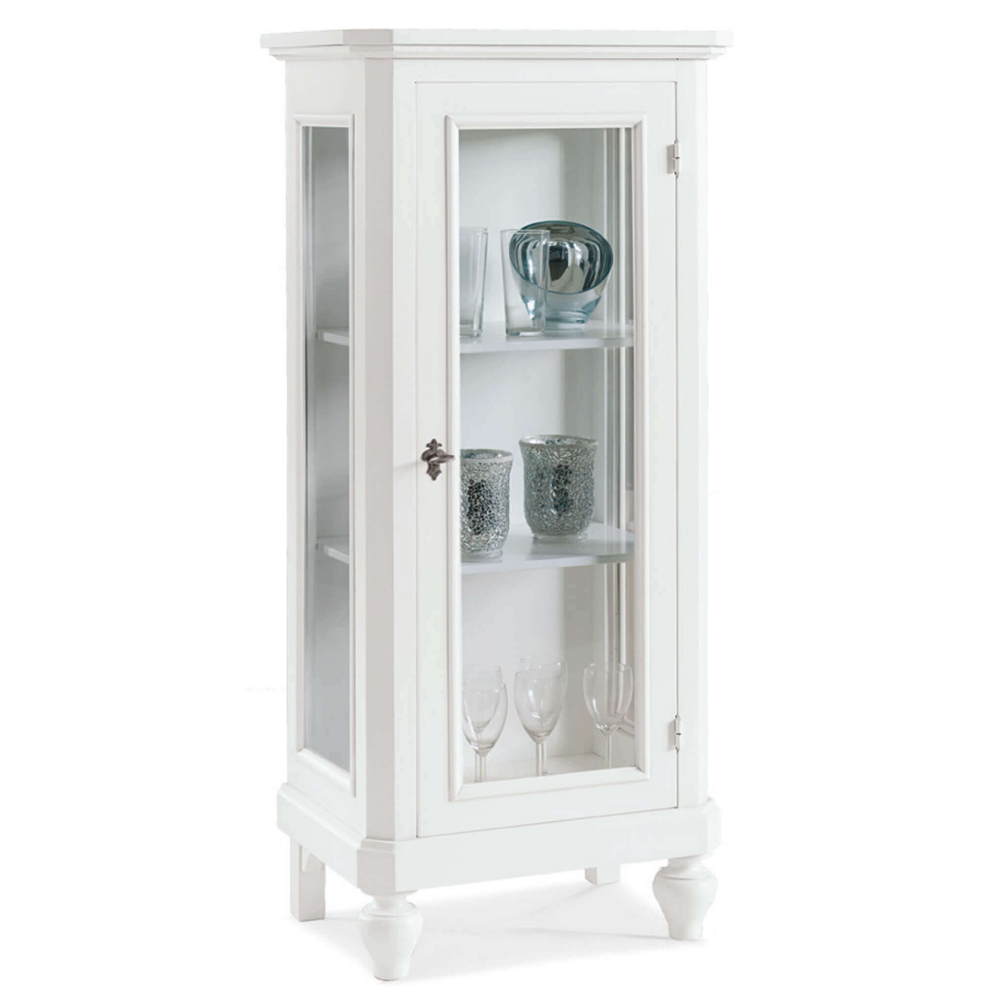 Milani Home Credenza Con Vetrina In Legno Massello 60x40x131 Bianco 60 x 131 x 40 cm