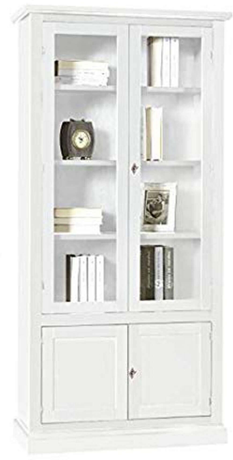 Milani Home Mobile Con Vetrina In Legno Massello 90x41x186 Bianco 90 x 186 x 41 cm