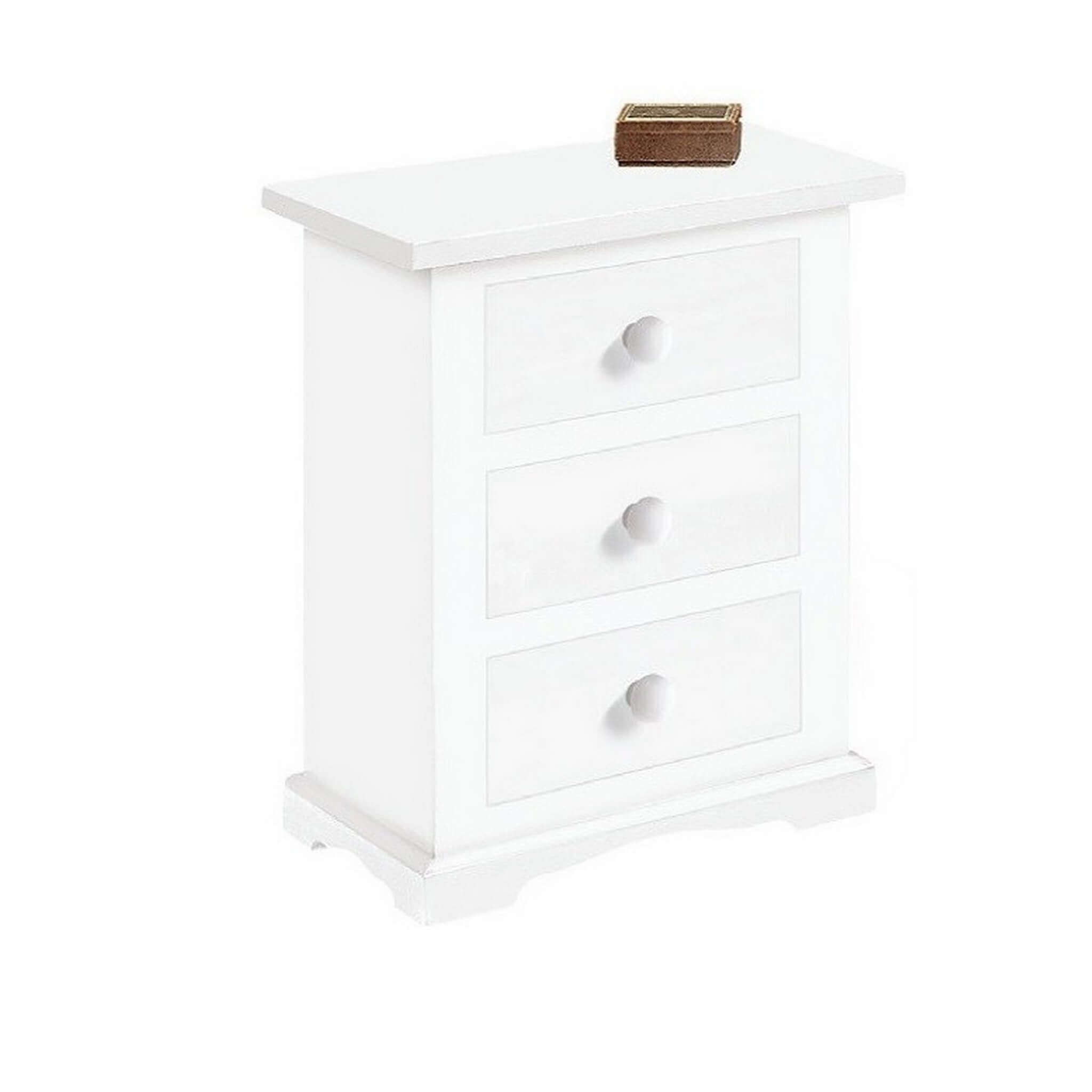 Milani Home Comodino In Legno Massello 60x35x70 Bianco 60 x 70 x 35 cm