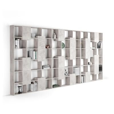 Mobili Fiver Libreria a parete XXL Iacopo con ante (482,4 x 236,4 cm), Grigio Cemento