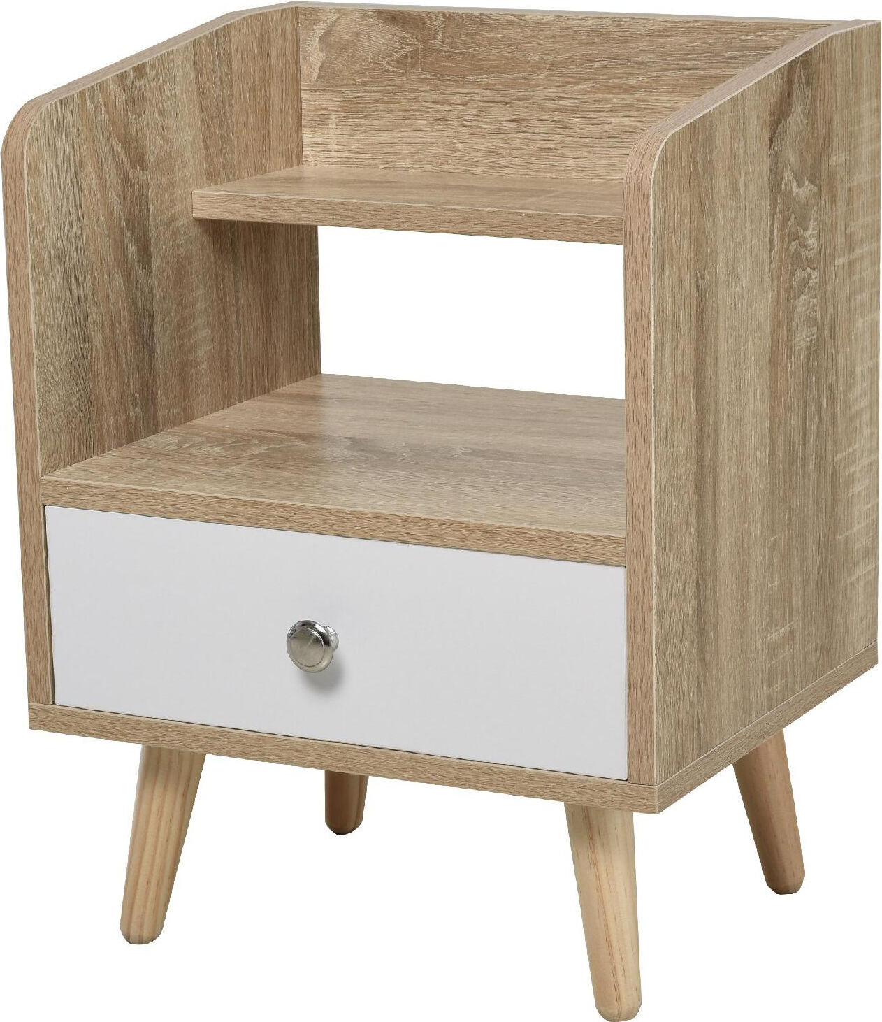 dechome 301 Comodino Salvaspazio Mobiletto Con Cassetto E Mensola In Legno 37x30x48cm Rovere/bianco