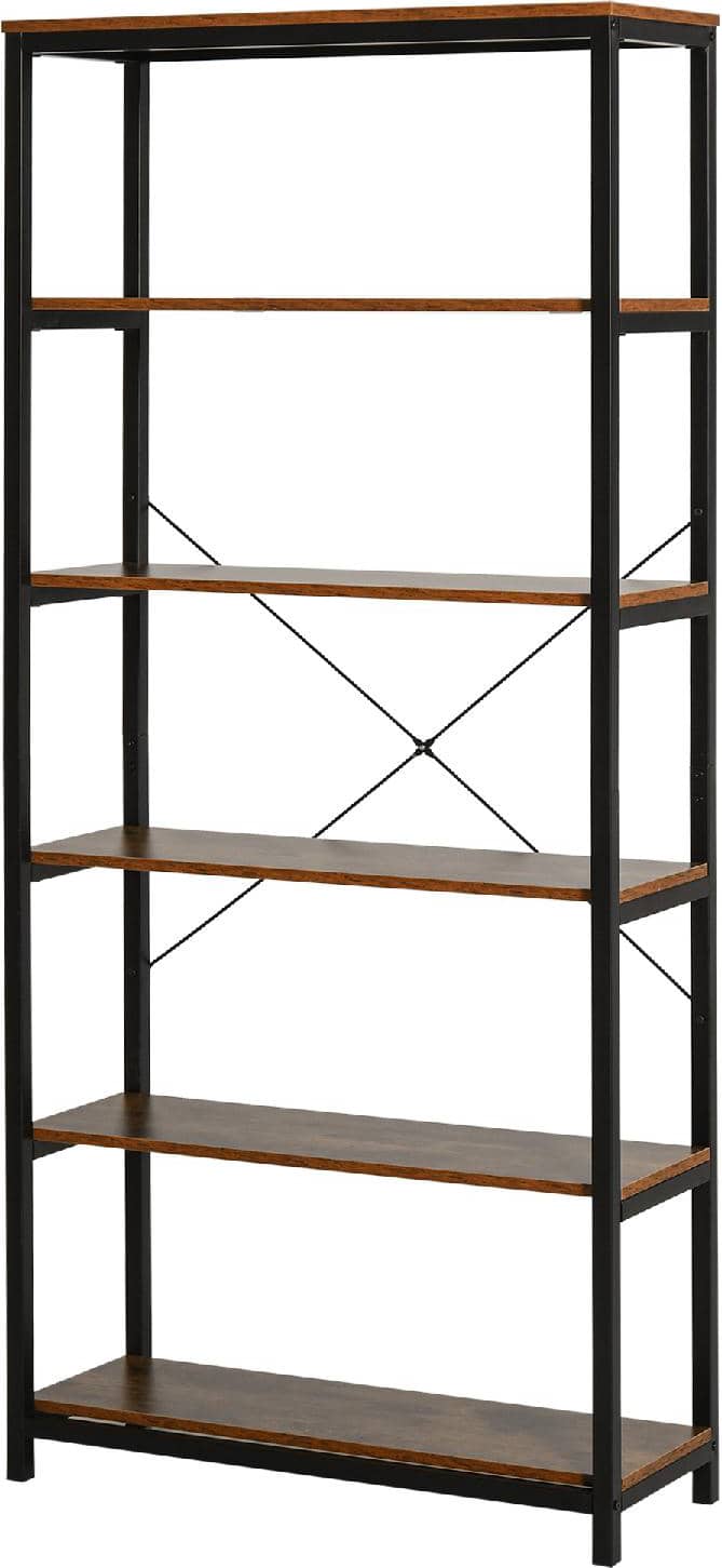 dechome 836d75 Libreria In Stile Industriale Vintage Con 6 Mensole In Legno E Metallo Nero - 836d75