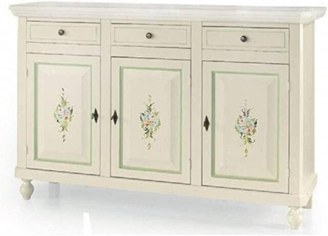 Credenza da 150 cm classica in legno bianca decorata filo verde